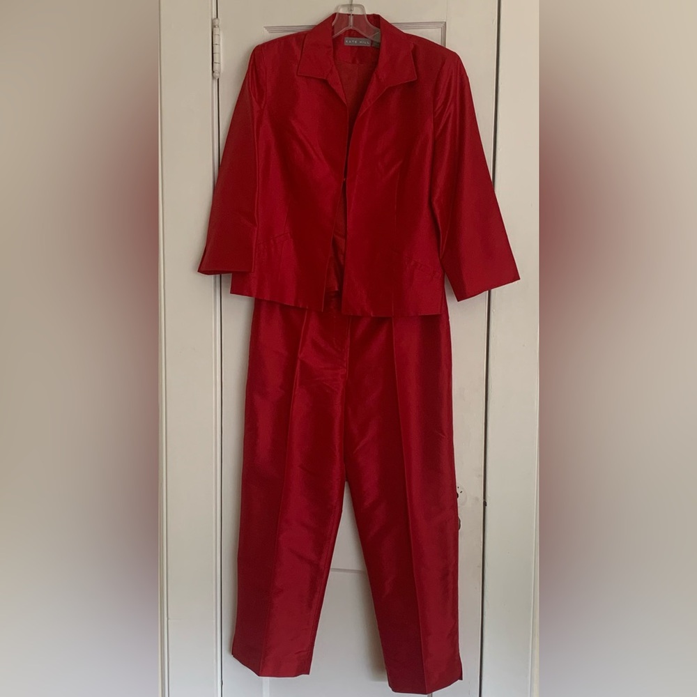 KATE HILL RED SILK PANT ENSEMBLE Size 10
